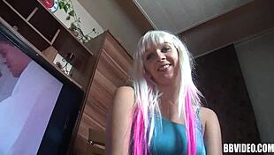 Blonde German Wench Teasing Her Big Tits While Masturbating Alone In European Softcore Scene