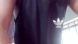 Two young guys from gym fuck unknown woman hard, cumming inside