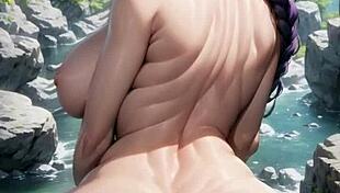 3d anime teen masturbates pussy on river with asmr sounds