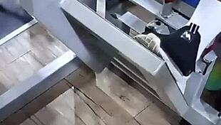 Two young guys from gym fuck unknown woman hard, cumming inside