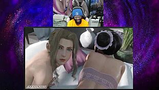 Jaheira's Bald Pussy Takes Anal While Aerith Watches Tifa's POV Fuck and Black Widow's Action