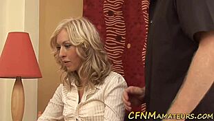 amateur milf tugs cock in cfnm session, high definition cumshot