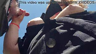 man, i love how this chubby cutie with big tits gives outdoor blowjob and plays with cum