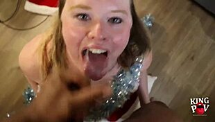 Christmas face fucking with Santa's little 18+ whore gagging on cock