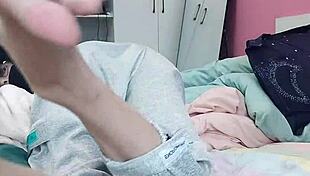 Damn! Slim gay teen sucks his own sexy feet!