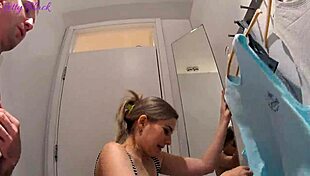 fitting room sex ends with cum swallow