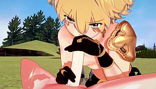 In Genshin Impact yaoi, Aether sucks Venti's dick and gets fucked