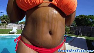 Beautiful Ebony Babe In Bikini Gets Bent Over For Doggy.