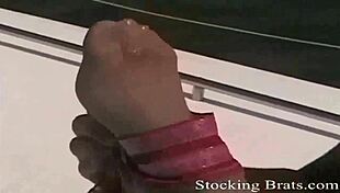 She licks my silky thighs in pantyhose femdom session