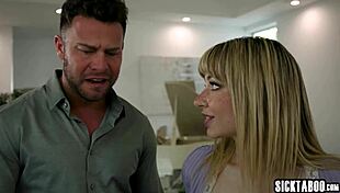 Petite blonde teen Demi Hawks bent over for rough fucking, blowjob, and ass spanking