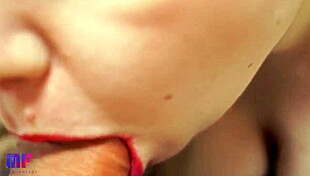 This babe delivers the best blowjob with red lips in close-up pov