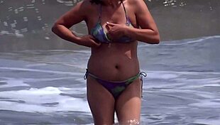 I Flash My Big Pussy On The Beach, Stranger Cums On Hairy Lips With Monster Cock