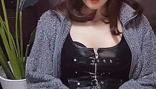 look at this cute boy-girl stroking her dick