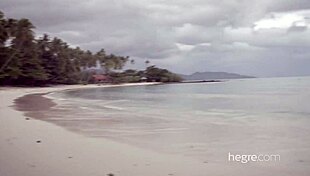 Four beautiful girls strip naked on the beach