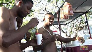 ebony chick rides monster cock then gets ass jizzed on couch