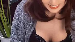 look at this cute boy-girl stroking her dick