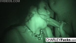 Charley Chases Performs Blowjob and Hardcore Sex with Brunette Babe in Night Vision.