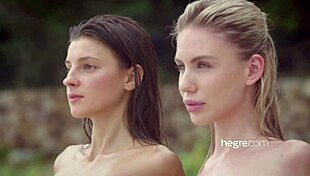 Four beautiful girls strip naked on the beach