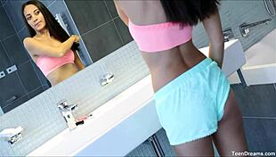 Slim teen shrima malati masturbates her tight pussy