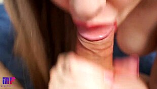 This babe delivers the best blowjob with red lips in close-up pov