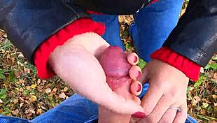 i got caught jerking off while cute teen 18+ nata sweet gave me risky handjob in forest