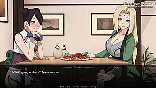 Naruto anime hentai with Tsunade and Tenten giving handjob in public restaurant