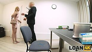 Blonde teen feels excitement sucking cock in office for cash