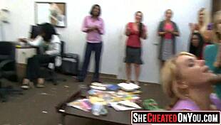 Yo, check these 11 cheating whores sucking off a stripper at wild CFNM party!