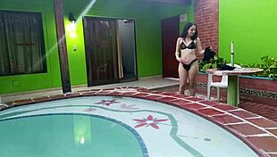 My curvy university friend bends over for intense ass worshiping in my pool house