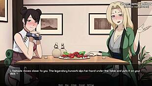 Naruto anime hentai with Tsunade and Tenten giving handjob in public restaurant