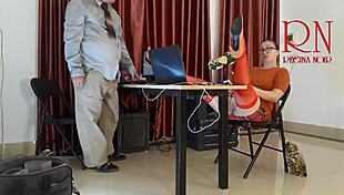 Office employee teases, licks pussy, sucks dick