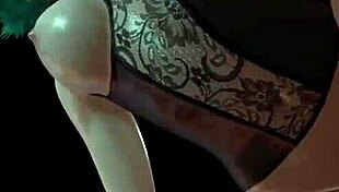 girl with green hair in 3d animation getting action from behind