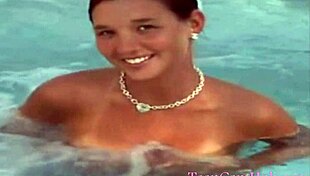 Big tits by the pool in a bikini, teasing the model