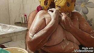 big-boobs wife mashed hubby with tits, climbed over for blowjob and cum in mouth