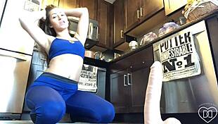 dani daniels in tight yoga pants enjoys a relaxing dildo session with teasing touches