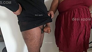 Tamil maid Sridevi feels wild joy oiling and jerking stranger’s black cock