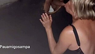 Holy shit, the cuckold takes his blonde wife to glory holes for rough use by big cocks!