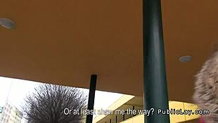 natural euro amateur couple sucks and fucks with a monster cock in public, leading to blowjob, creampie, and pov action
