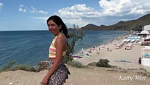 Teen 18+ pees publicly naked on beach with people watching!