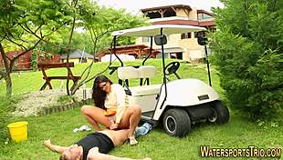 Slut getting pissed on outdoors!