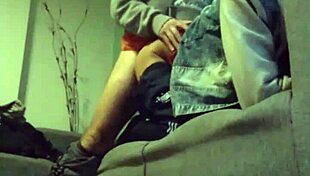 He got a blowjob and fucked on the sofa