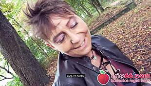 Weird-Looking German Granny Rubina Takes Huge Cock In Public!