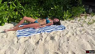 Old man pisses on shocked girl at public beach in golden shower scene