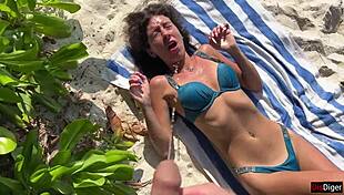 Old man pisses on shocked girl at public beach in golden shower scene