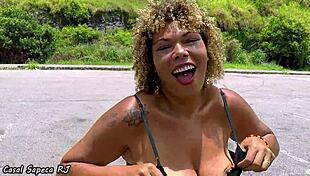 Blonde BBW Touches Herself Outdoors, Exposing Small Tits and Big Ass in Brazilian Amateur Video.