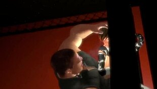 Anime cow girl gets assfucked bareback against the cage.