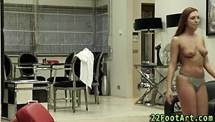 redheaded babe feels intense pleasure during footjob leading to cumshot