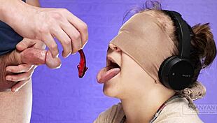 In a blindfolded taste game, my russian classmate tricked me by putting his dick in my mouth and cumming