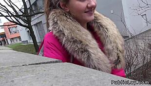 natural euro amateur couple sucks and fucks with a monster cock in public, leading to blowjob, creampie, and pov action