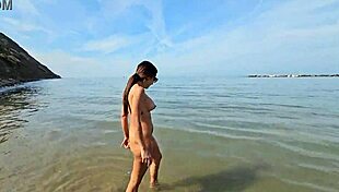 Couple fucks on italian nude beach with handjob and blowjob leading to hardcore